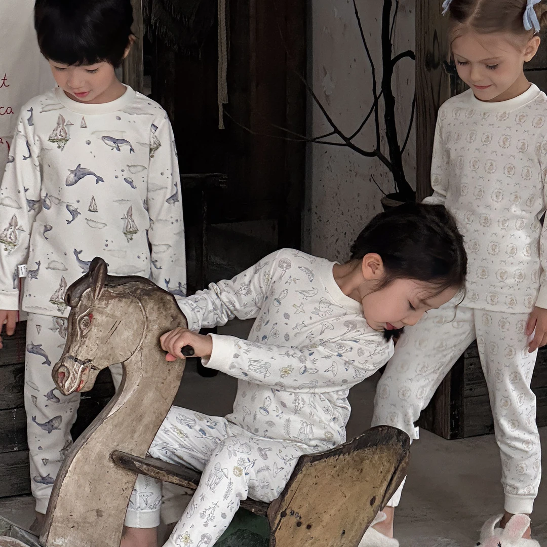 现货舒绒套装秋衣裤无骨舒绒家居服内衣套装儿童童装居家保暖加厚