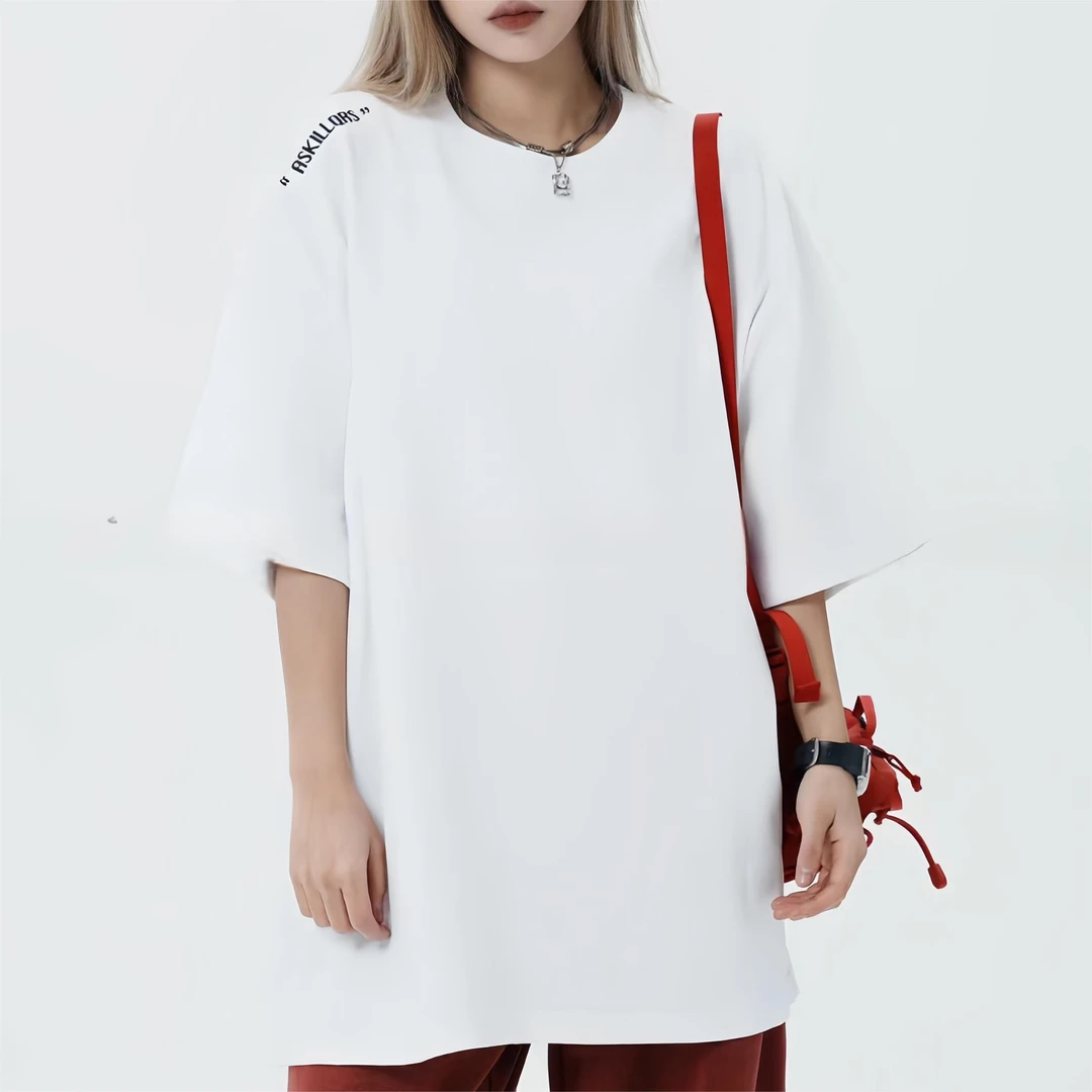 8102宽松刺绣T恤男女小众轻薄舒适简约纯棉短袖t恤潮流轻奢新款