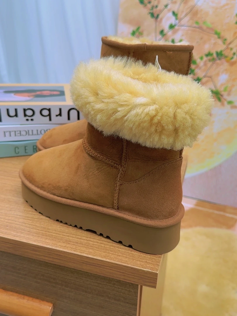 【5825雪地靴】桑坡秋冬雪地靴女鞋羊皮毛厚底保暖时尚休闲百搭中筒