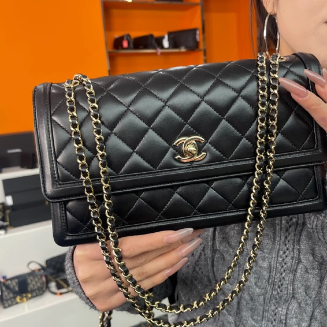 99新 Chanel/香奈儿 黑金中号风琴CF 单肩包