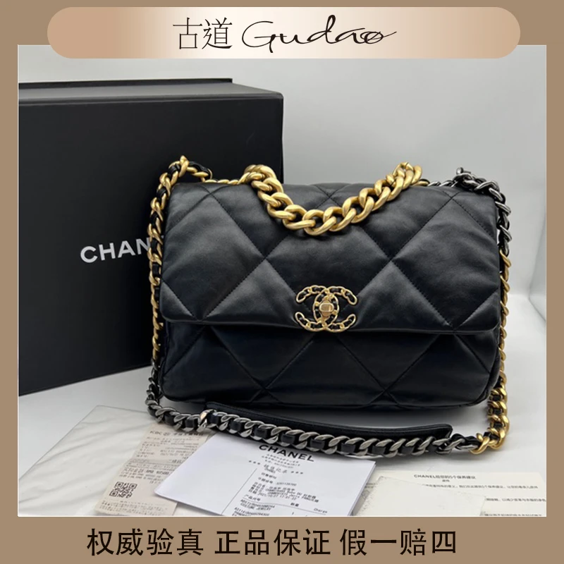 99新 Chanel/香奈儿 19bag中号 黑金单肩包