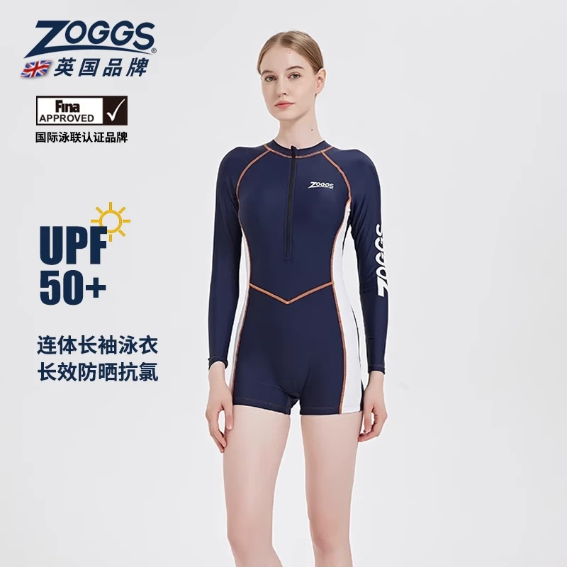 英国ZOGGS 女士专业显瘦连体游泳长袖运动游泳衣一体式胸垫泳衣