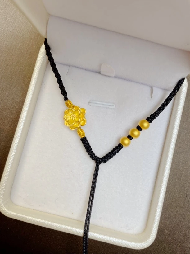 足金999莲花金珠编绳