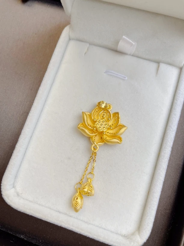 足金999莲花流苏吊坠+6颗金珠
