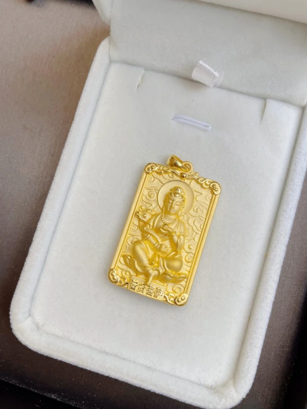 足金999普贤菩萨方牌吊坠