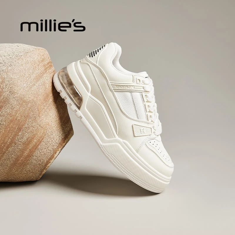 妙丽厚底气垫小白鞋女2024新款秋季百搭增高板鞋运动休闲鞋雅丹风