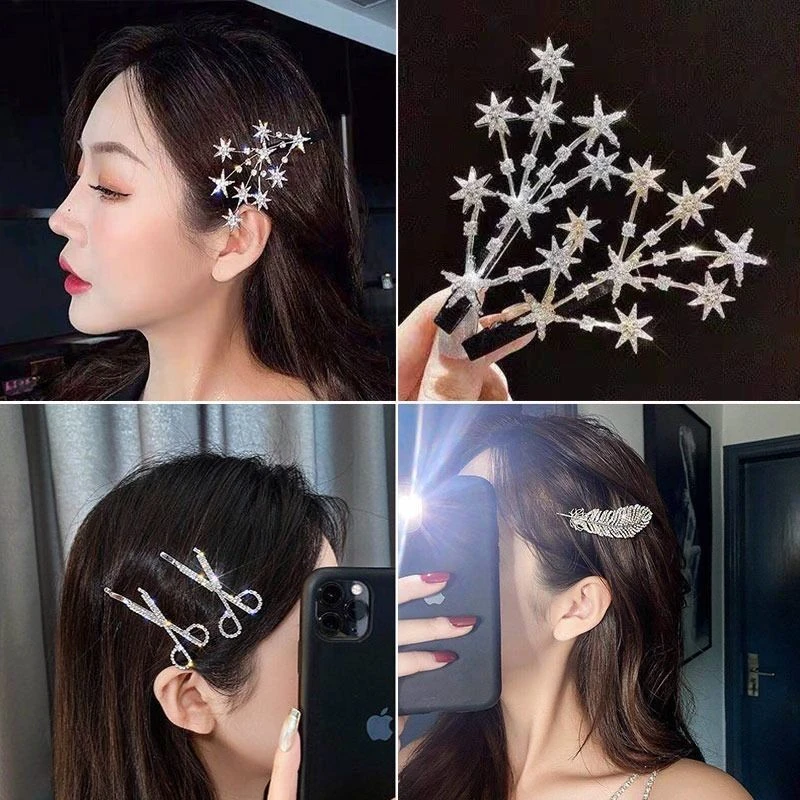 钻森系剪刀森系刘海侧边夹碎发发卡气质网红仙女夹子头饰羽毛卡子
