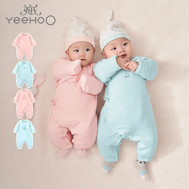 3折英氏新生婴儿连体衣秋冬新品莫代尔夹棉襟哈爬服YLAAJ40018A01