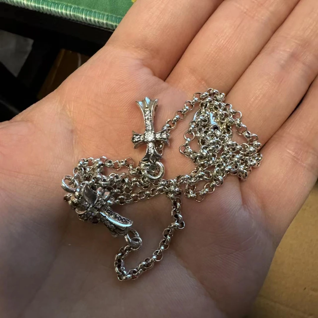 合金项链 【kk银锆固定吊坠项链】 手工吊坠时尚百搭黑色编织