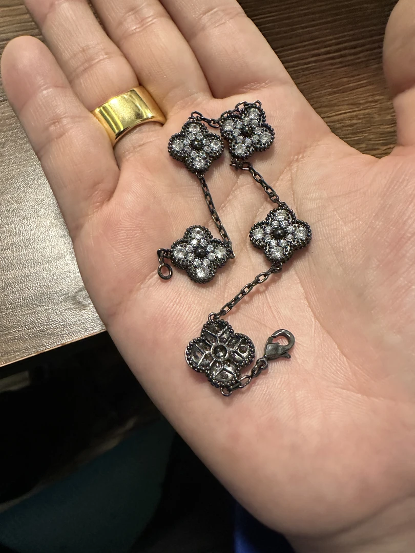 合金手链 【五花黑武士白锆雪花手链】 手工吊坠时尚百搭黑色编织