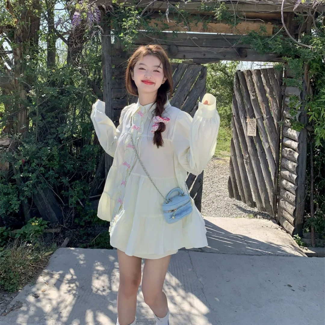 麦麦推荐-甜美蝴蝶结衬衫连衣裙7983(微透介意慎拍）