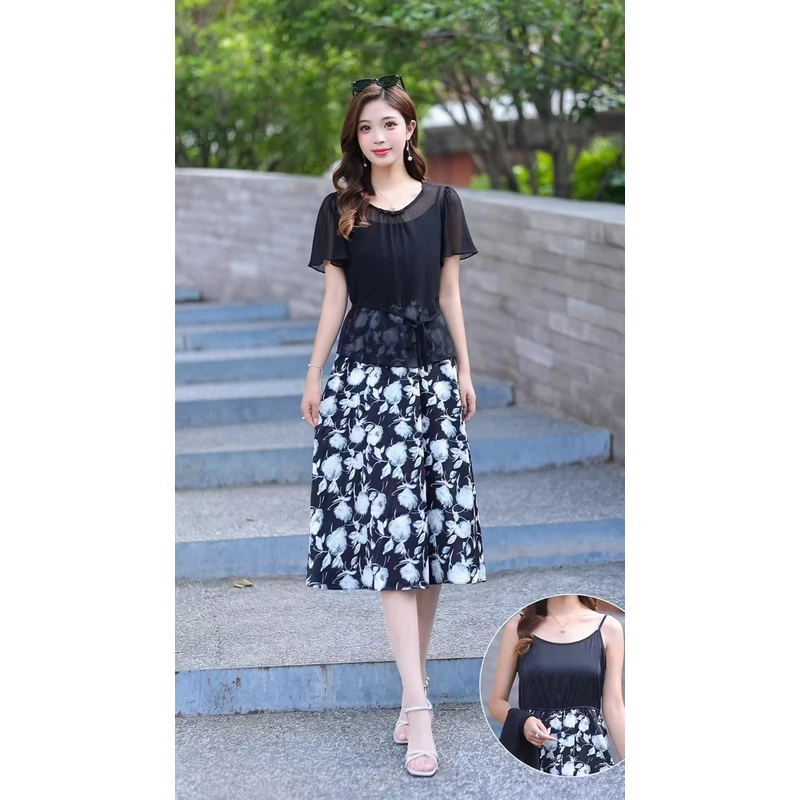 【YS1115】夏装新款时尚外披吊带裙两件套套裙