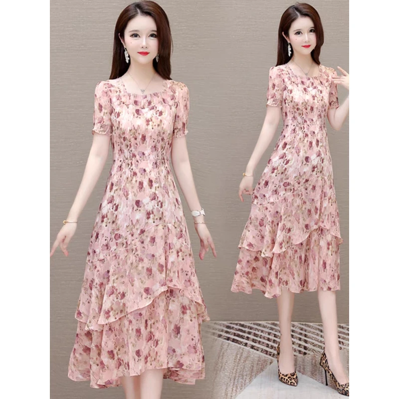 【YS1119】夏装新款显瘦新款时尚收腰显瘦中长款连衣裙