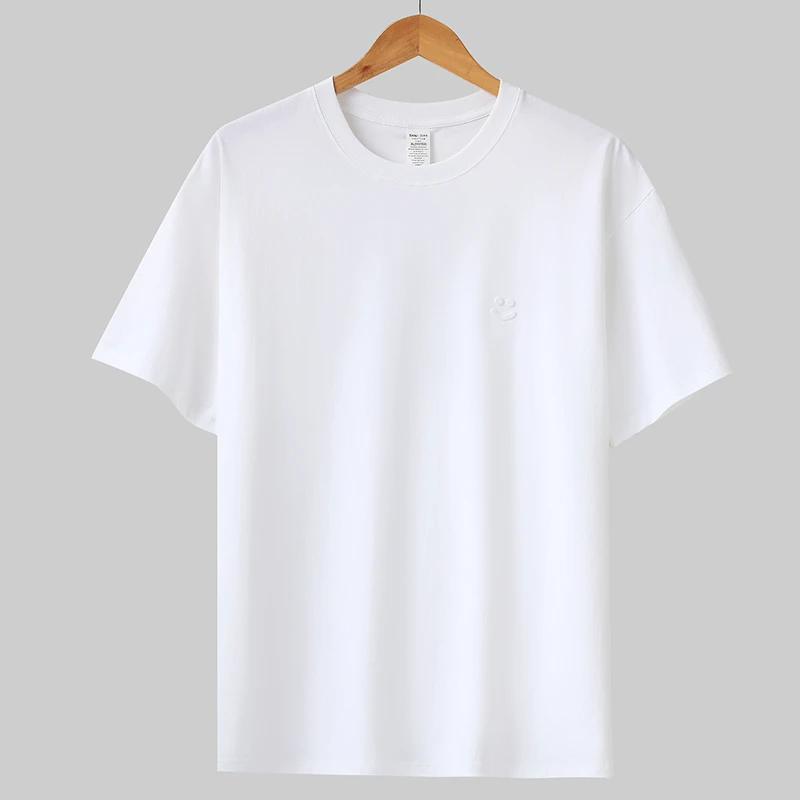 纯棉钢印笑脸T恤男士纯色百搭简约夏季透气休闲春夏圆领运动时尚