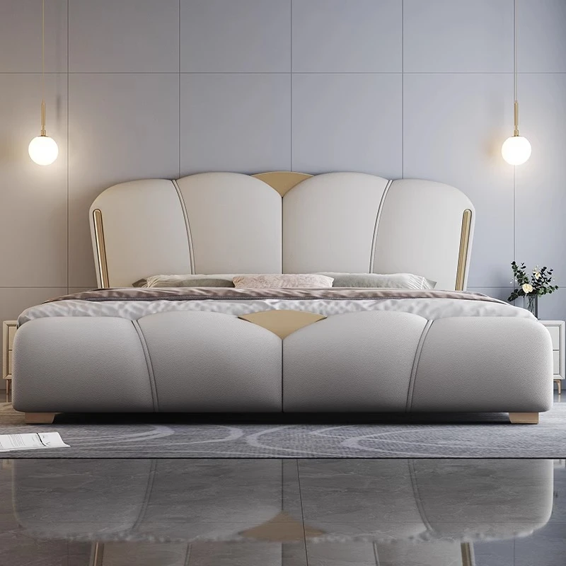 轻奢极简风实木双人主卧软包床超薄落地储物大床网红ins风婚床