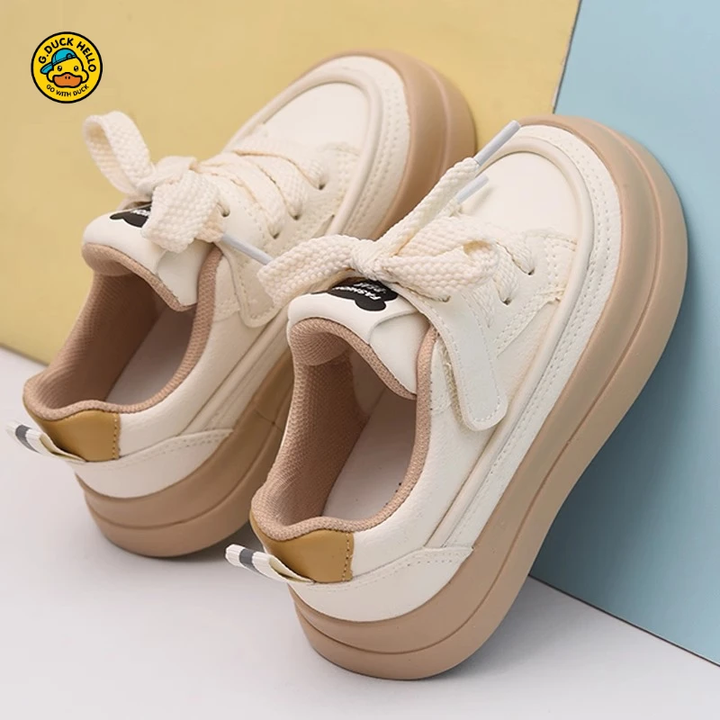 小黄鸭女童鞋子春秋儿童板鞋2025春秋新款女童小白鞋百搭厚底男童