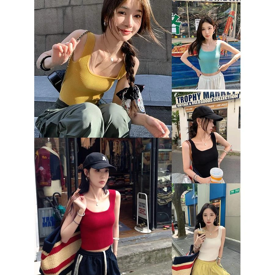 张贝贝ibell立体鼓波纹设计感修身显瘦百搭纯色短款工字背心吊带