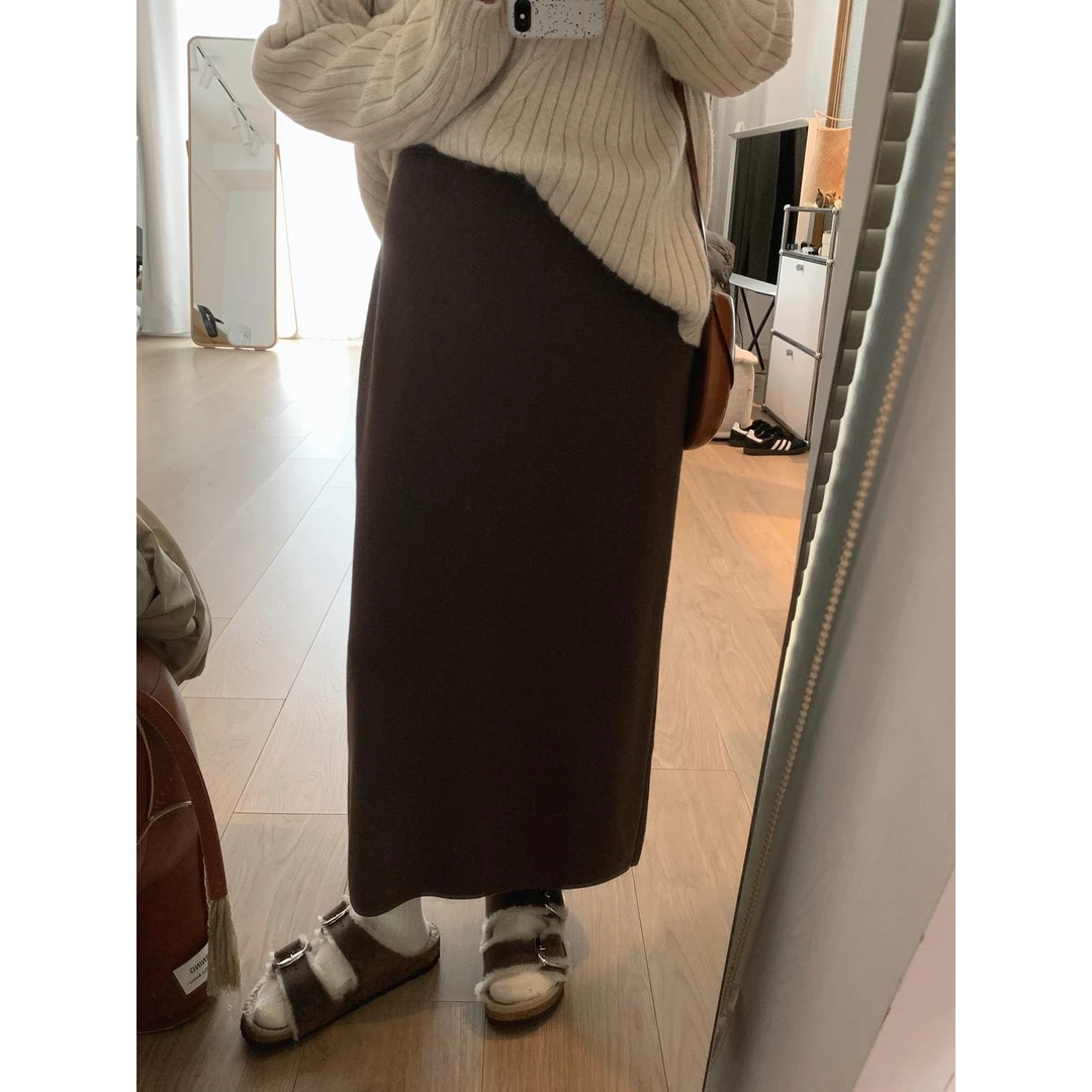2024春秋糖分超标美拉德气质针织半身裙高腰超百搭一步长裙秋冬潮