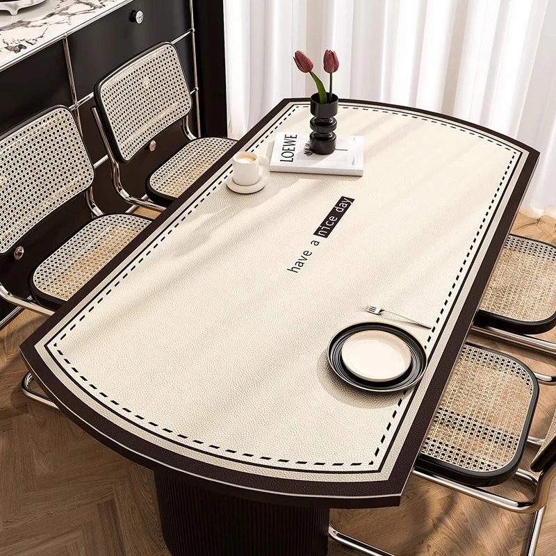 椭圆形桌垫防水防油防烫免洗皮革餐桌布轻奢高级感圆弧形茶几台布