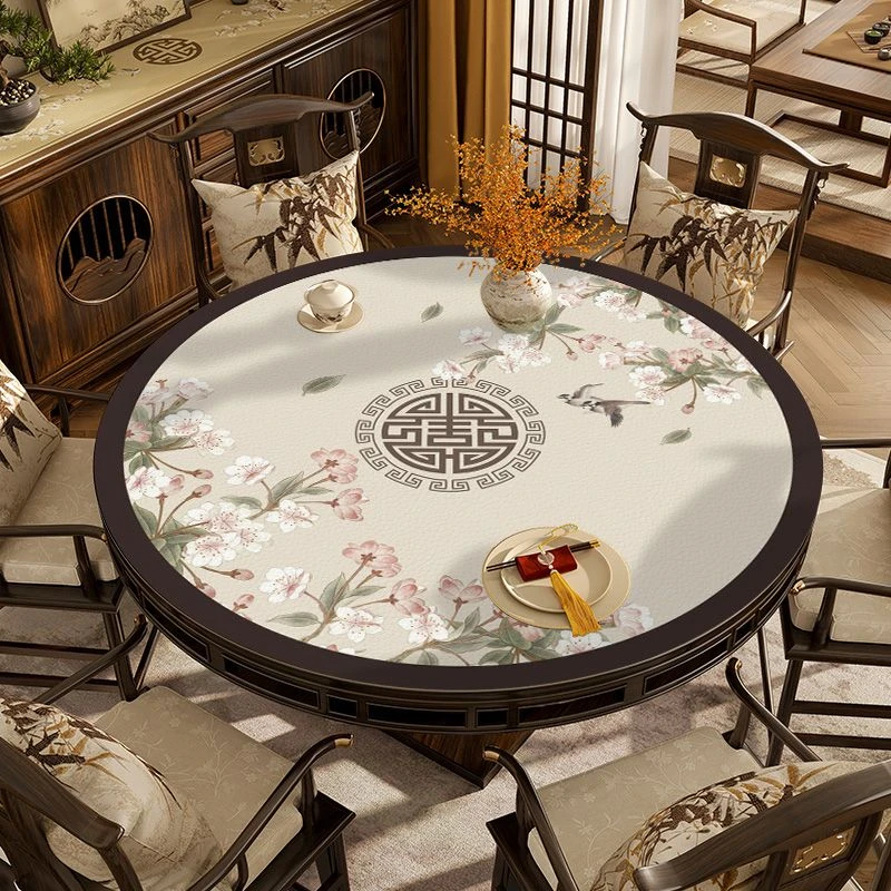 新中式圆桌桌垫防水防烫免洗圆形茶几垫餐桌布轻奢高级桌面保护垫