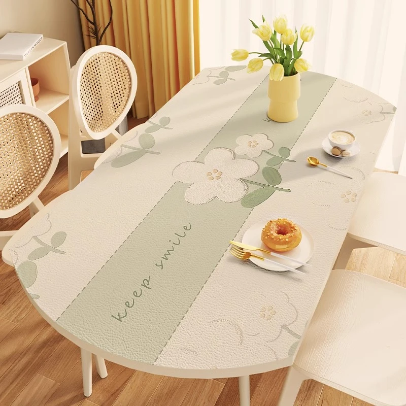 长方形椭圆桌垫防水防油免洗客厅皮革桌布茶几ins风弧形餐桌垫子
