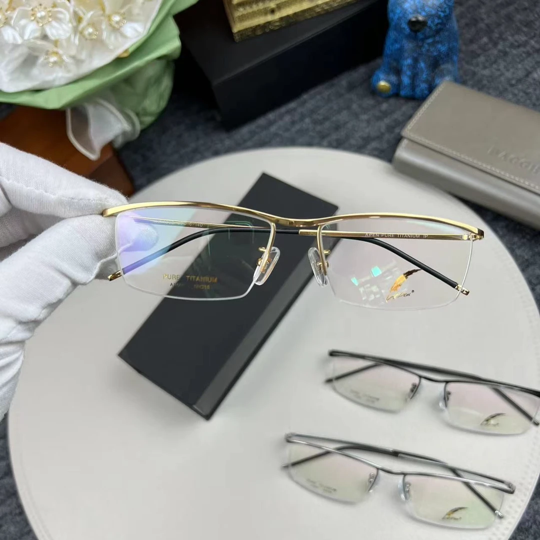 一支笔高档经典钛架半框商务超轻纯钛镜框爆款平光方框男款1002