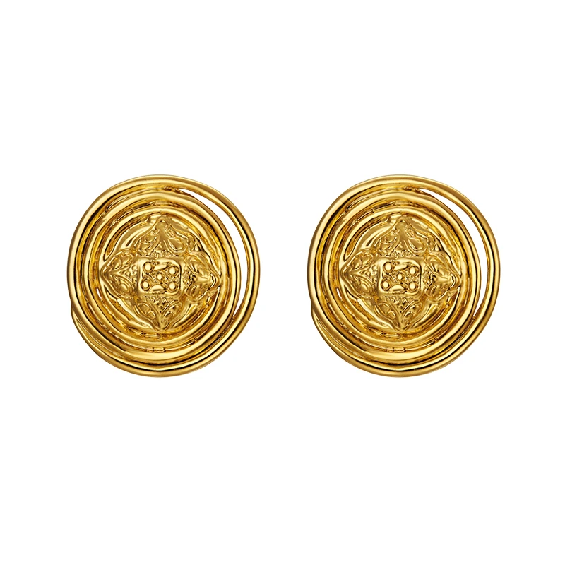 boonee alus 铜合金耳饰 小众设计感复古金属纽扣圆盾经典耳钉女