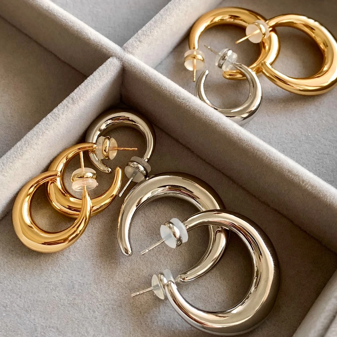 boonee alus 铜合金耳饰 光面金色耳环圈圈耳环s925银针耳圈