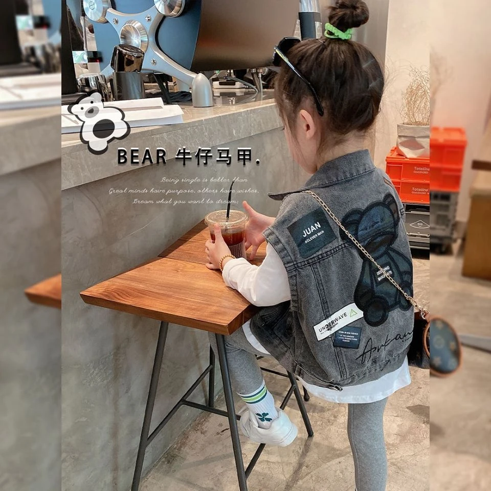 女童外套春秋2022新款宝宝秋季牛仔马甲夹克中小童外穿时髦洋气潮