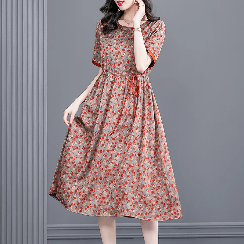 【韩穆定制】KA221707夏季显瘦2023新款中老年时尚圆领气质连衣裙