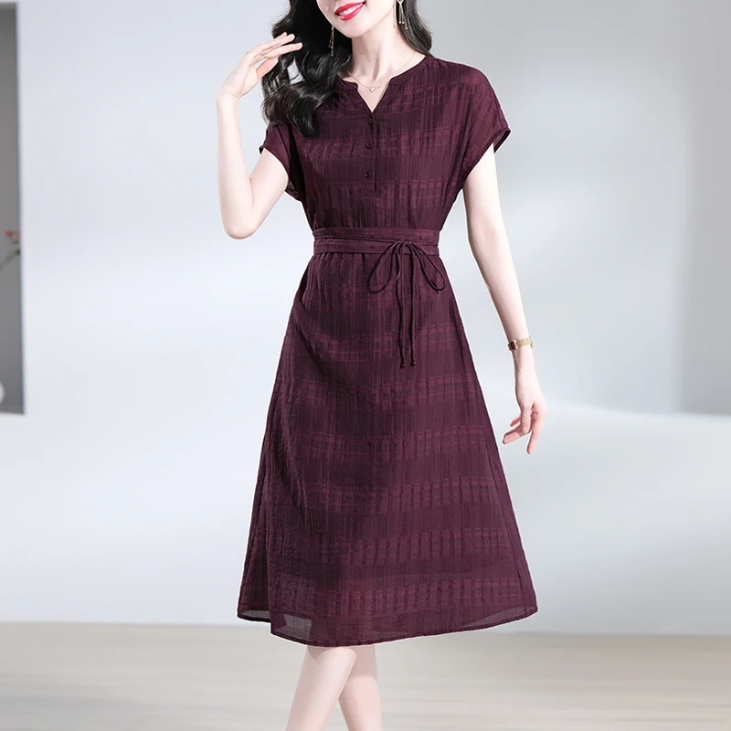 【韩穆定制】KA235228夏季新款大码高端洋气时尚妈妈装连衣裙女