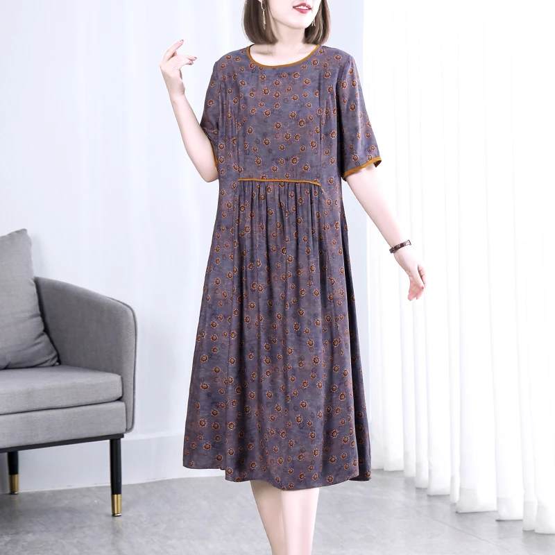 【韩穆定制】KA235605夏季显瘦新款妈妈装印花时尚碎花遮肉连衣裙
