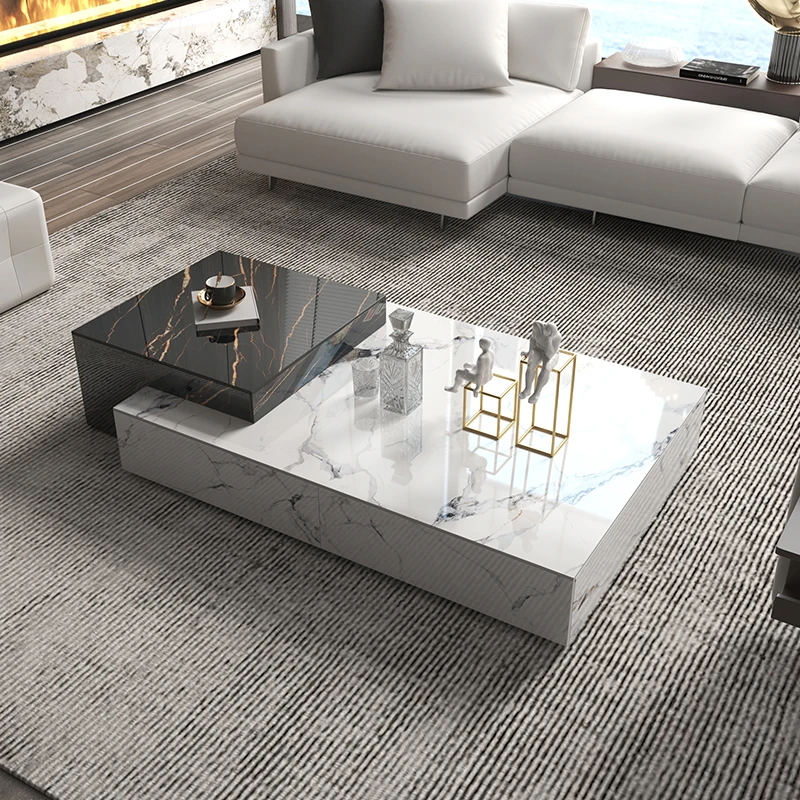 意式极简岩板茶几别墅大客厅家用设计师北欧现代简约创意