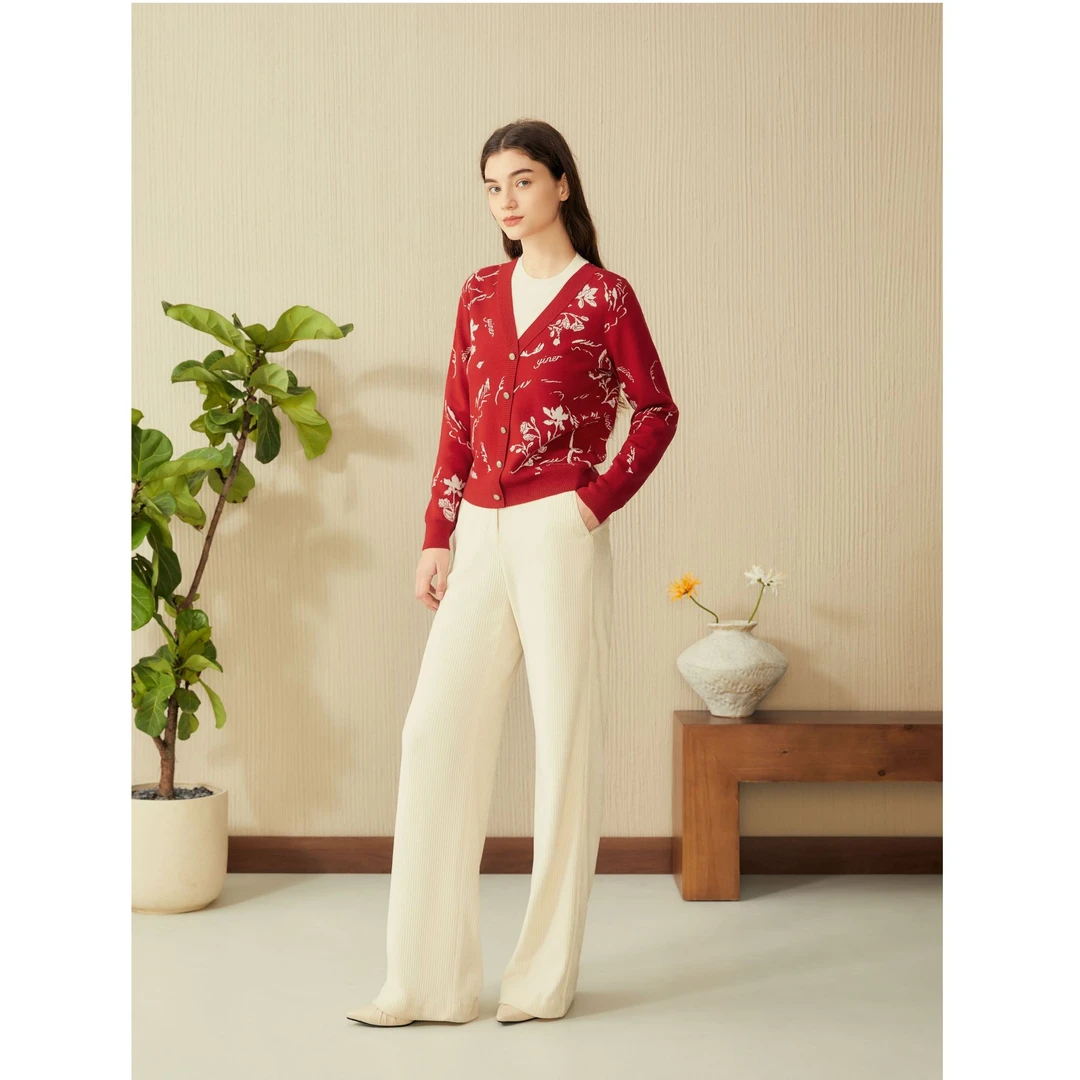 YINER音儿新款百搭时尚休闲长袖假两件提花显瘦针织衫8C65106296