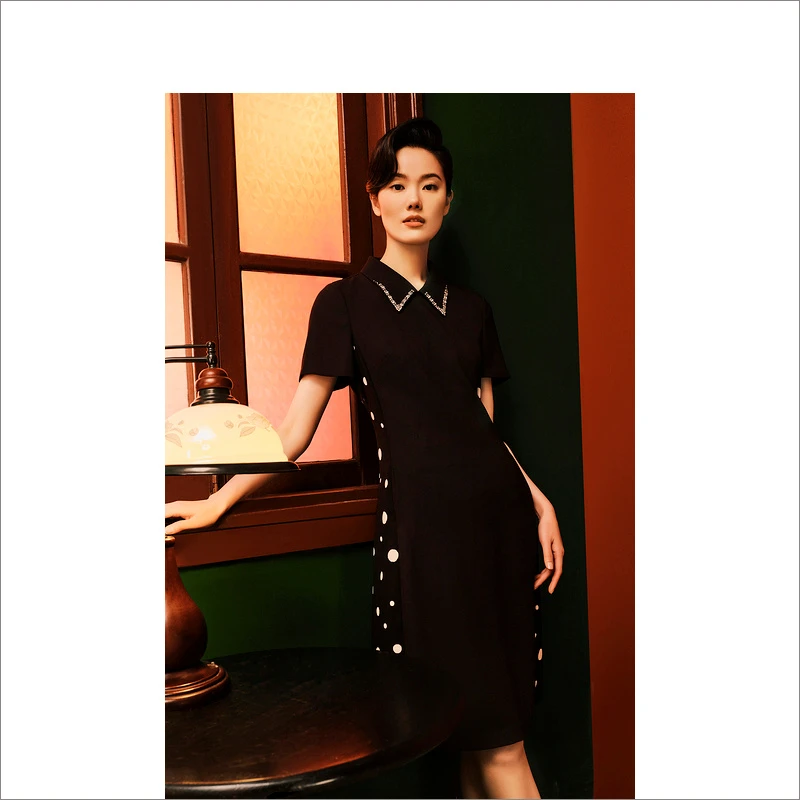 YINER/音儿【1996系列】新款显瘦气质优雅波点印花连衣裙8234205900