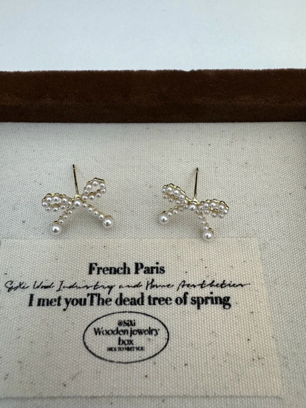 铜合金耳饰 韩版珠珠蝴蝶结设计感耳钉925银针