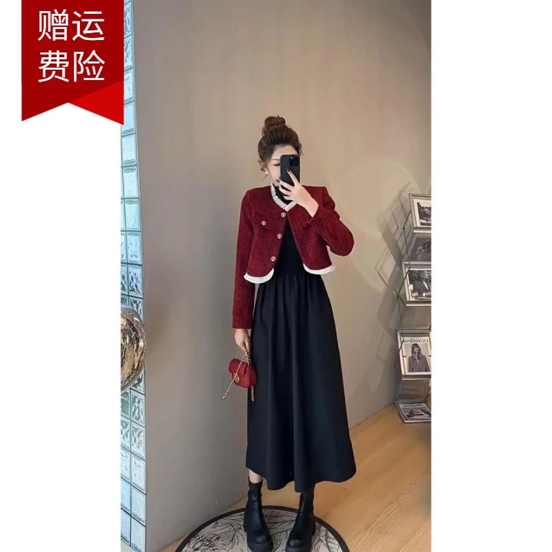 今年流行小香风时尚套装女富家千金穿搭气质外套赫本连衣裙两件套