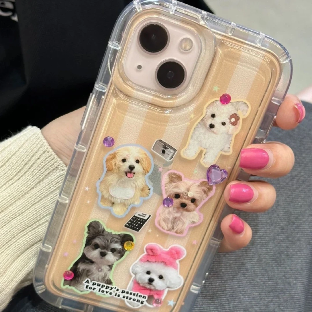 创意苹果15promax手机壳条纹狗狗iPhone13透明12硅胶11防摔气/14