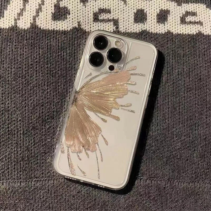 蓝色蝴蝶翅膀iPhone15promax苹果14pro手机壳透明13/12女11软套xr