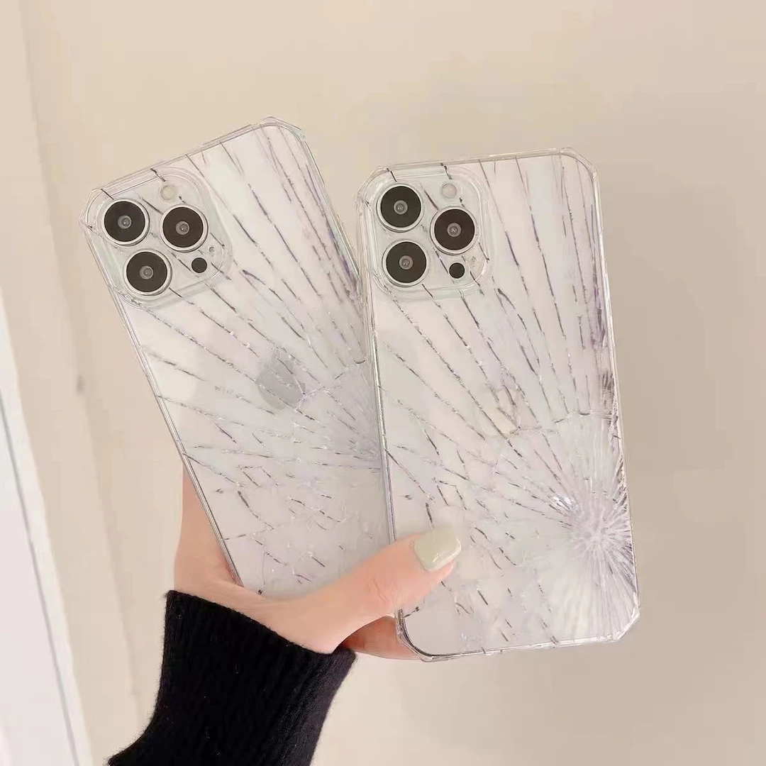 逼真裂屏苹果15手机壳iphone13手机壳11/12透明XR磨砂防摔软壳/14