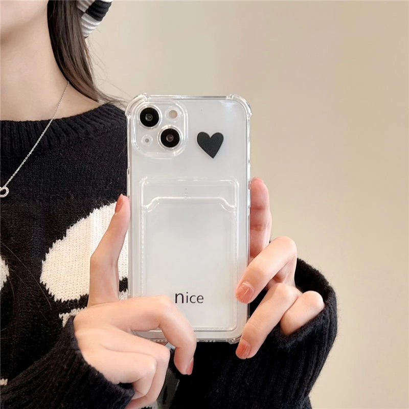网红款苹果13手机壳爱心放照片卡套iPhone15透明11防摔12保护/14