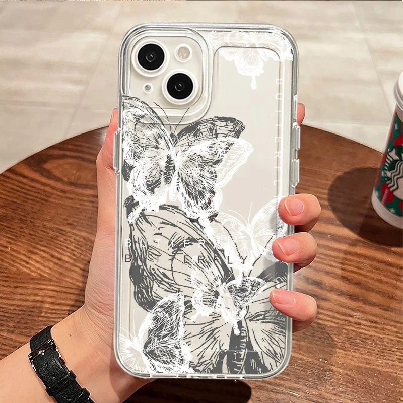 素描蝴蝶iPhone14苹果15Promax手机壳12Pro气垫11防摔7/8plus/13