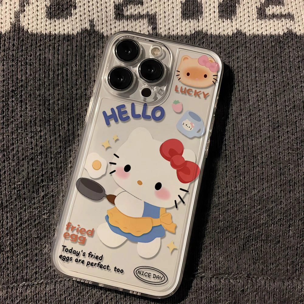 可爱煎蛋KT猫iPhone15Plus手机壳苹果14plus透明13Pro硅胶12/11软