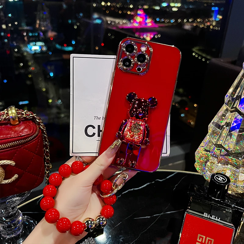 【新年红支架熊】苹果14promax手机壳iPhone13网红手链12max女款
