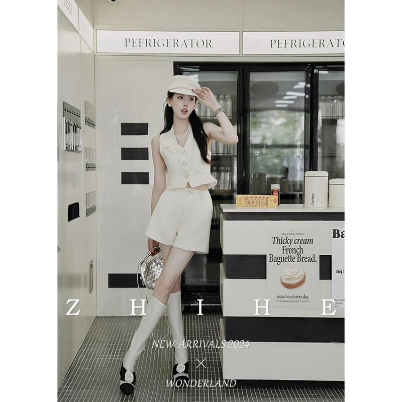 无艳一禾【玫瑰诗语】原创轻奢法式立体花香风马甲+百搭短裤