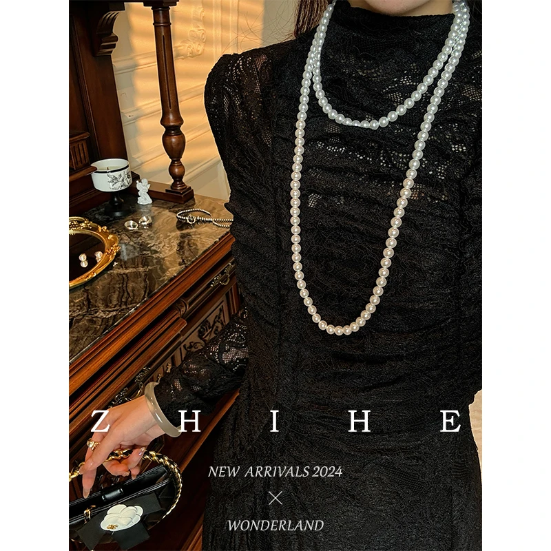 无艳一禾【司藤】静奢重工优雅抽皱设计千金感重工蕾丝连衣裙