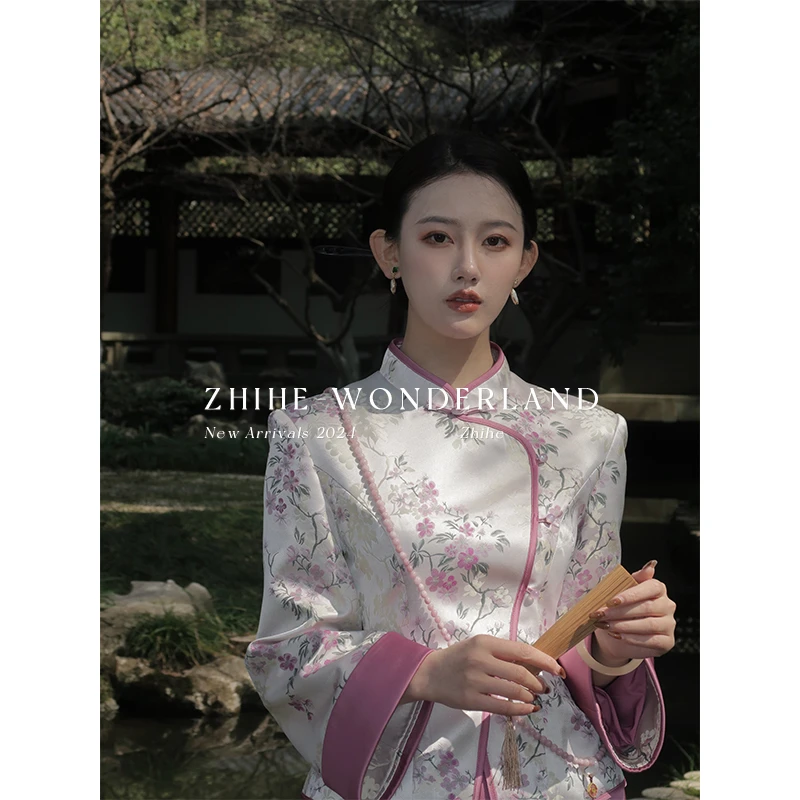 无艳一禾【曼陀罗】国风新中式女装盘扣福气感定制提花缎上衣+半裙