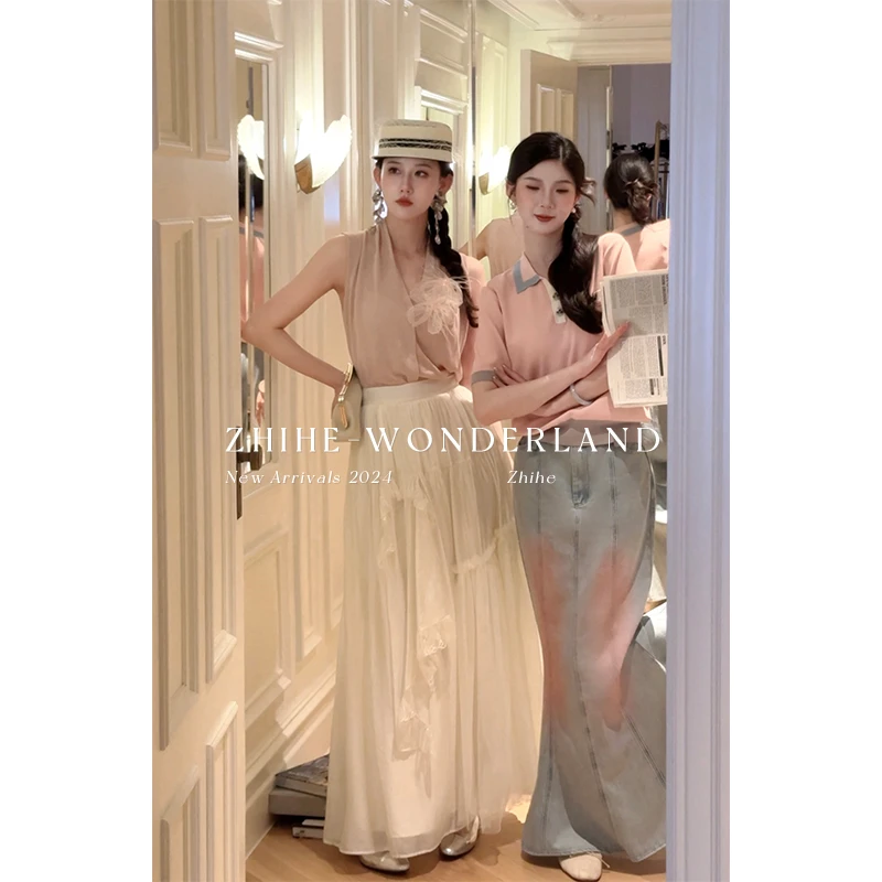 无艳一禾【洛可甜心】原创清新柔雅polo领减龄针织短袖