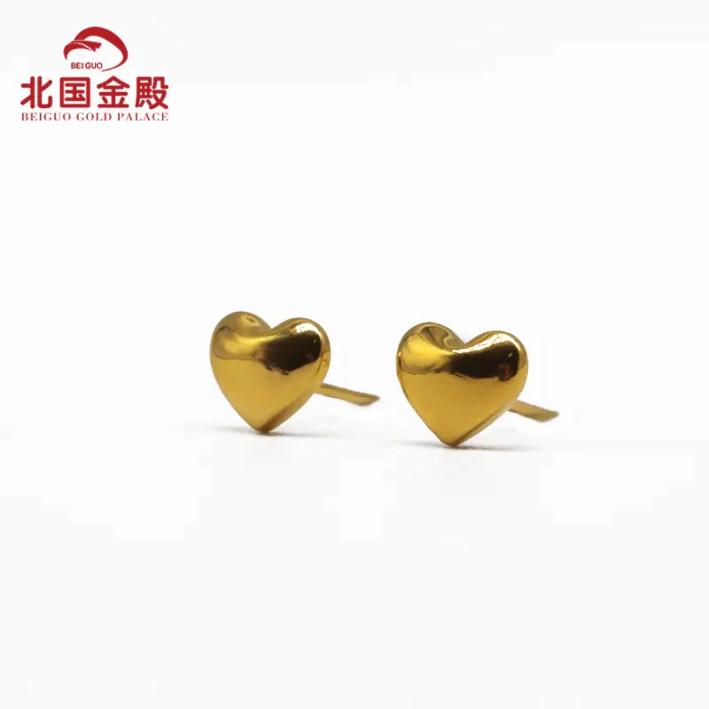 北国金殿心型硬金足金耳钉-LJ5D11