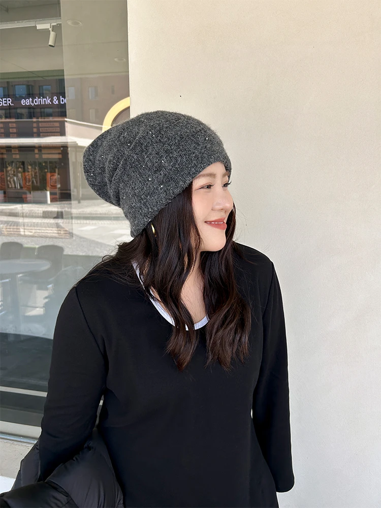 亮片帽/胖mm大头围 秋冬亮闪闪冷帽 针织保暖双层加厚堆堆帽